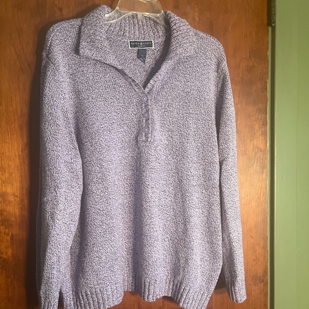 Karen Scott Lavender V-Neck Shawl Collar Sweater